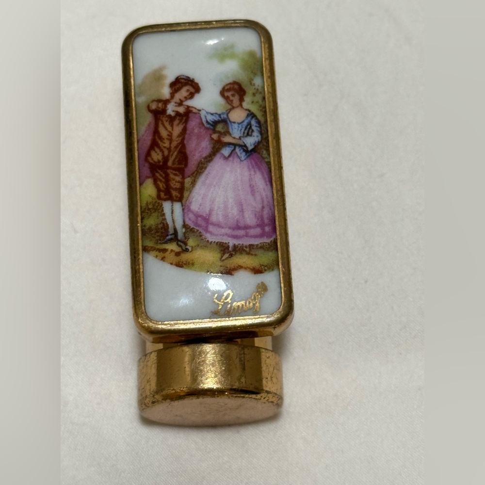 Limoges Vintage Gold and Porcelain Mirrored Lipstick Case